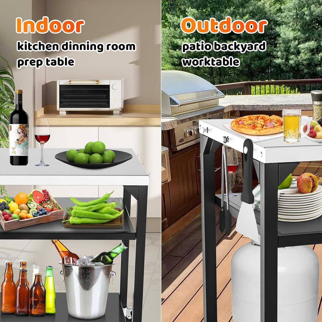 GFTIME Pizzaofen-Tischwagen für Ninja Woodfire, Blackstone Griddle, Weber Q, grosser rollender Küche