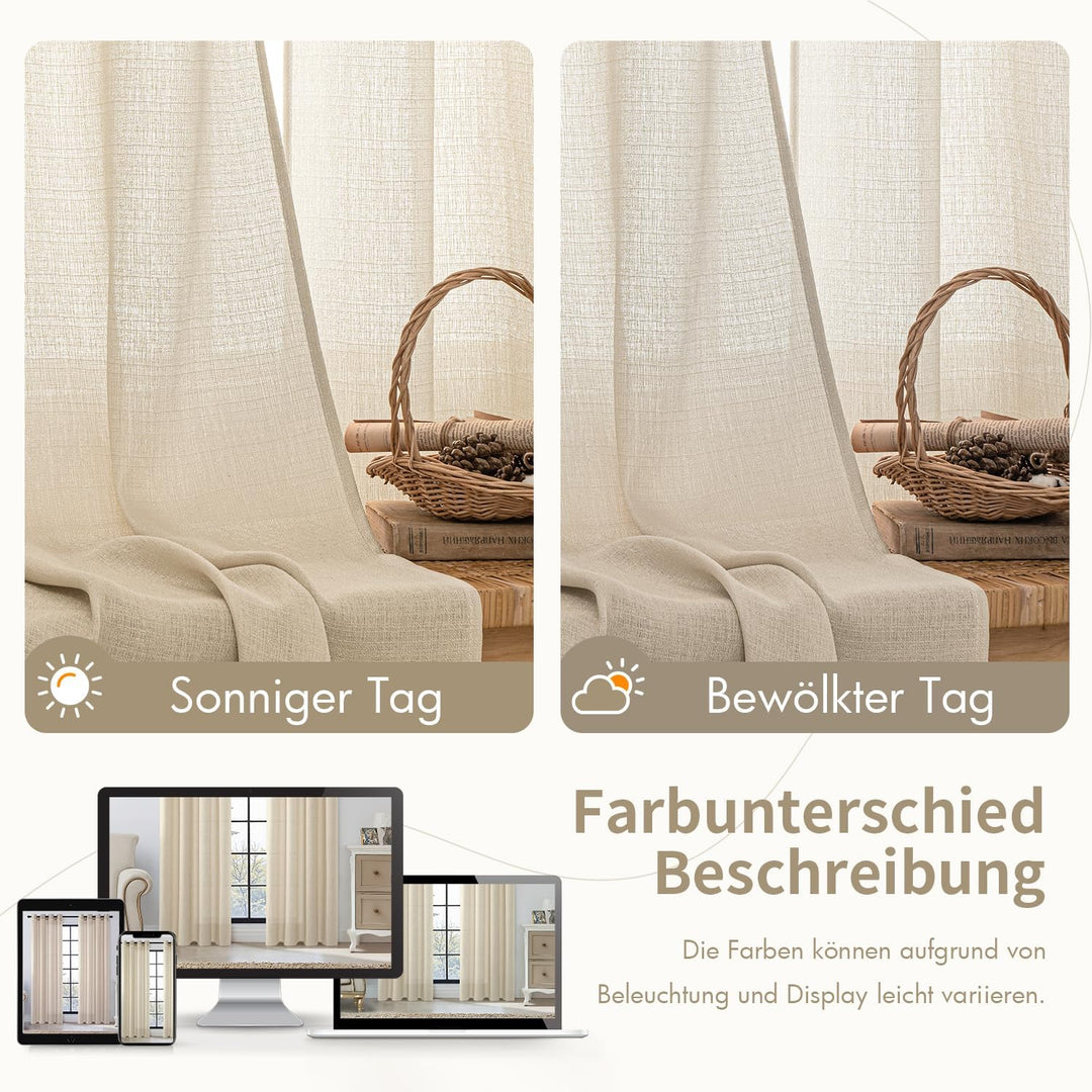 MIULEE 2er Set Voile Vorhang Sheer Leinenvorhang mit Ösen Transparente Unregelmässige Textur Gardine
