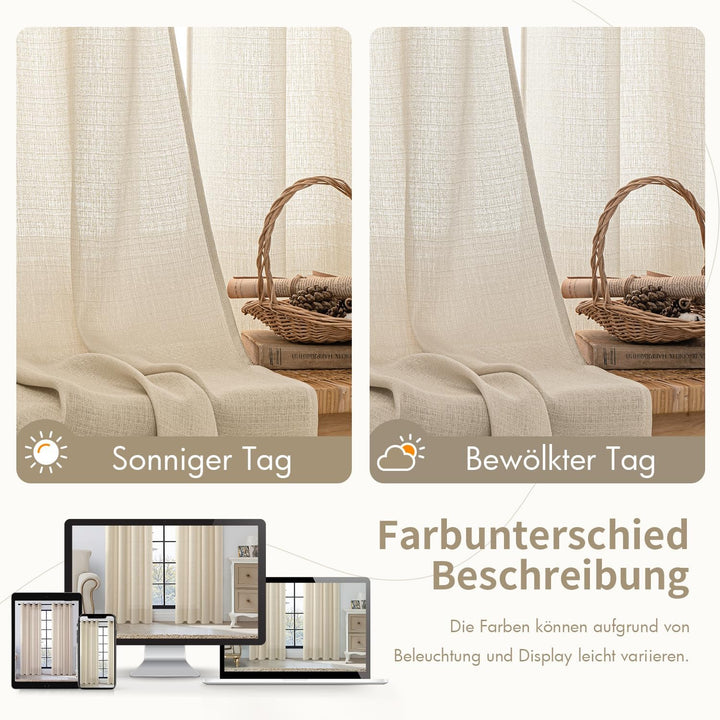 MIULEE 2er Set Voile Vorhang Sheer Leinenvorhang mit Ösen Transparente Unregelmässige Textur Gardine