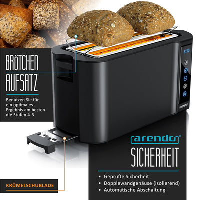 Arendo - Edelstahl Toaster Langschlitz 4 Scheiben - Touchpanel – Doppelwandgehäuse – 1500 W – Integr