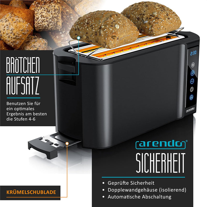 Arendo - Edelstahl Toaster Langschlitz 4 Scheiben - Touchpanel – Doppelwandgehäuse – 1500 W – Integr