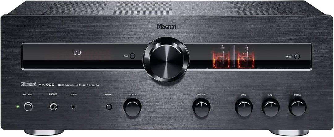 Magnat MA 900, robuster Stereo Hybrid-Verstärker mit hochwertiger Aluminium-Front und hoher Ausgangs