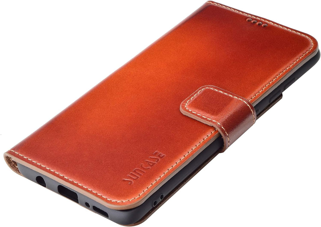 Suncase Book-Style Hülle kompatibel mit Samsung Galaxy A71 Leder Tasche (Slim-Fit) Lederhülle Handyt