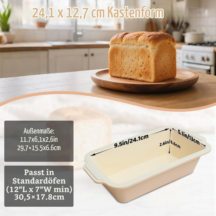 2-Stück Silikon Brotbackform Kasten: Kastenform mit Metallrahmen Hellblau+beige 2PCS-29.6x15.5x6.6cm