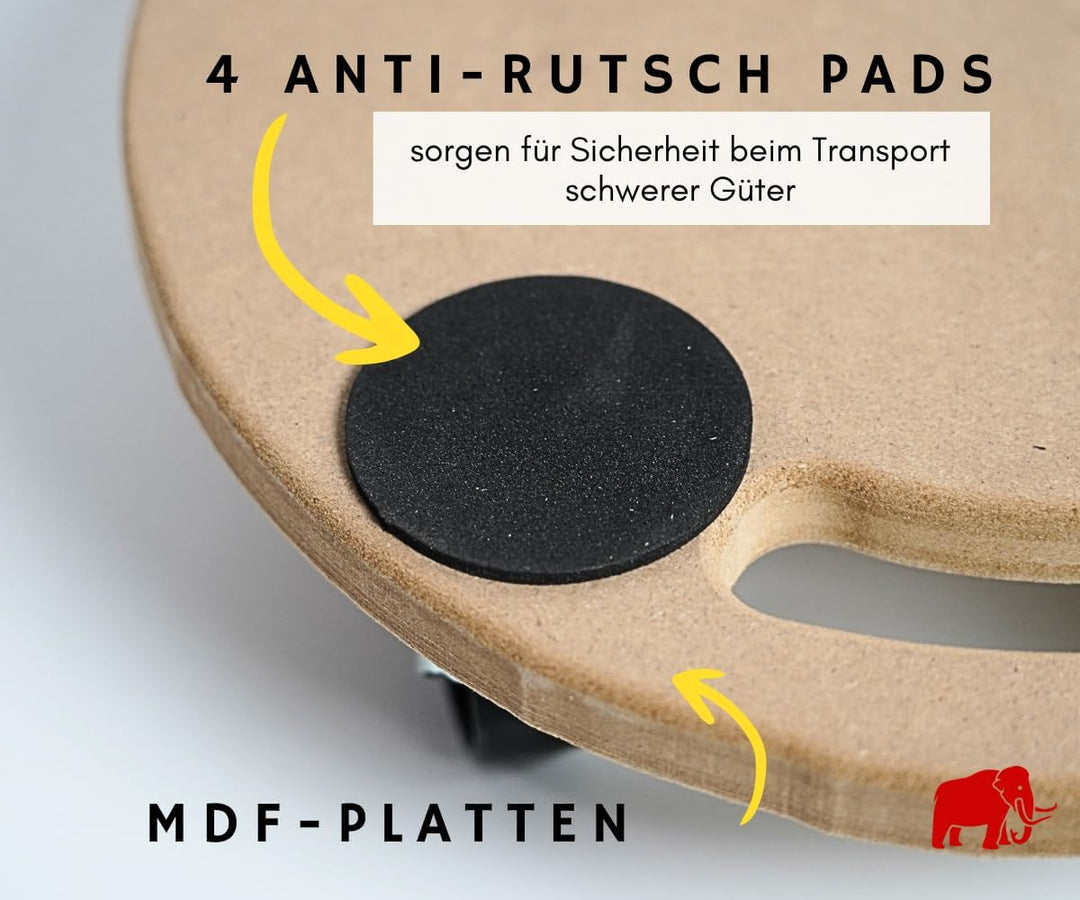 PROREGAL Profi Transportroller Hercules 30x30 cm Rund Schwerlast bis 100 kg mit 4 Gummirollen & Grif