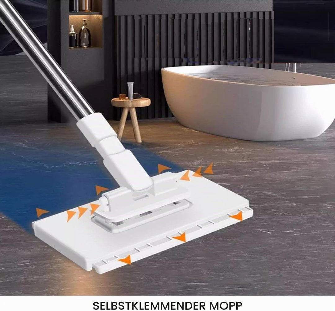 Wischmopp mit Druck-Klemm-System, Ohne Händewaschen, EIN Knopf zum Wechseln, Automatisches Klemmtuch