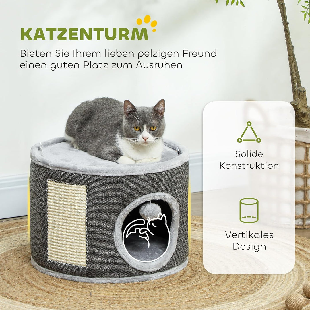 PawHut Kratztonne, 30 cm Hoch Katzentonne mit Höhle, Kratzbaum, Katzenturm aus Sisal, für Katze bis
