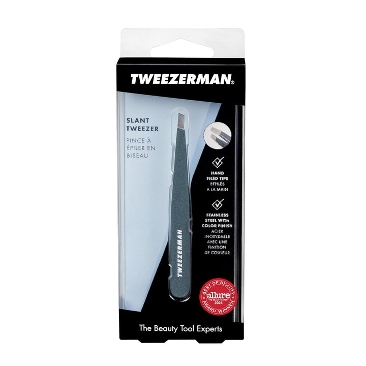 TWEEZERMAN Pinzette (Handgeschliffene Schräge Spitzen, Augenbrauen zupfen, Profi-Qualität, Rostfreie