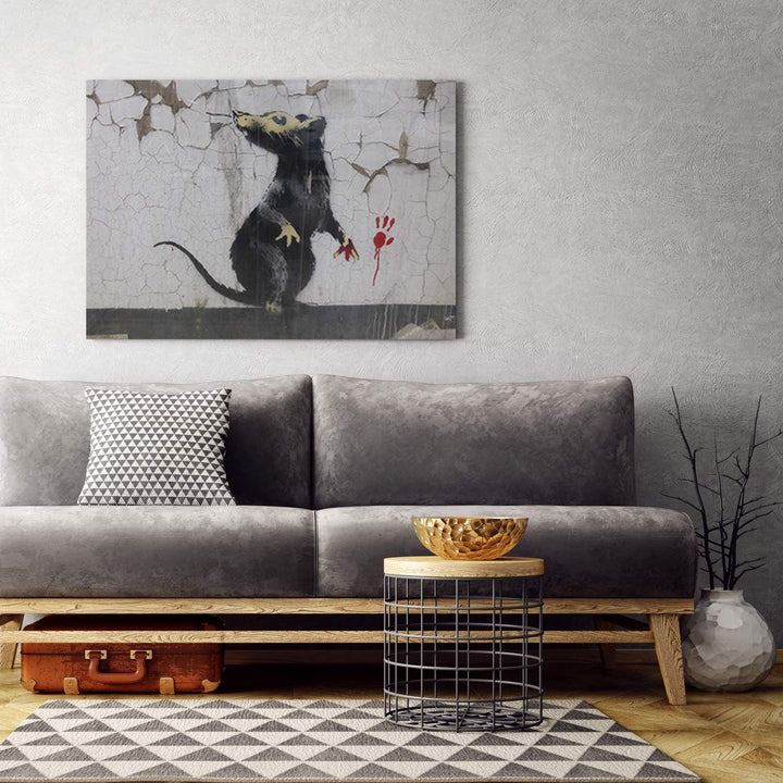 Feeby Leinwandbilder XXL Banksy - Rat - 120x80 cm - Bild auf Leinwand - Kunstdruck - Deko Wohnzimmer