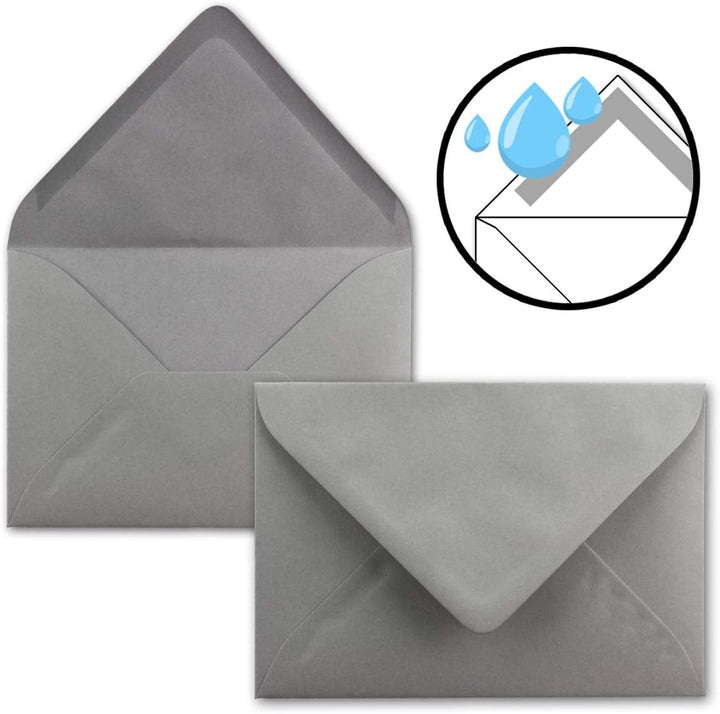 75x Faltkarten SET DIN A6/C6 mit Brief-Umschlägen in Graphit/Dunkel-Grau - inklusive Einleger - 14,8