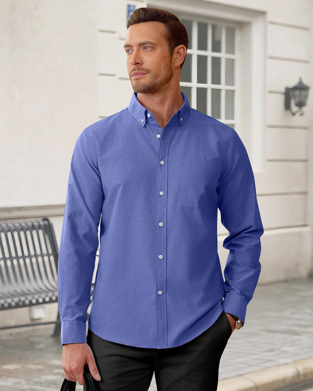 J.VER Oxford Herren Hemd Bügelfrei Regular Fit Hemd Langarm Casual Hemd aus Oxford Button down Hemd