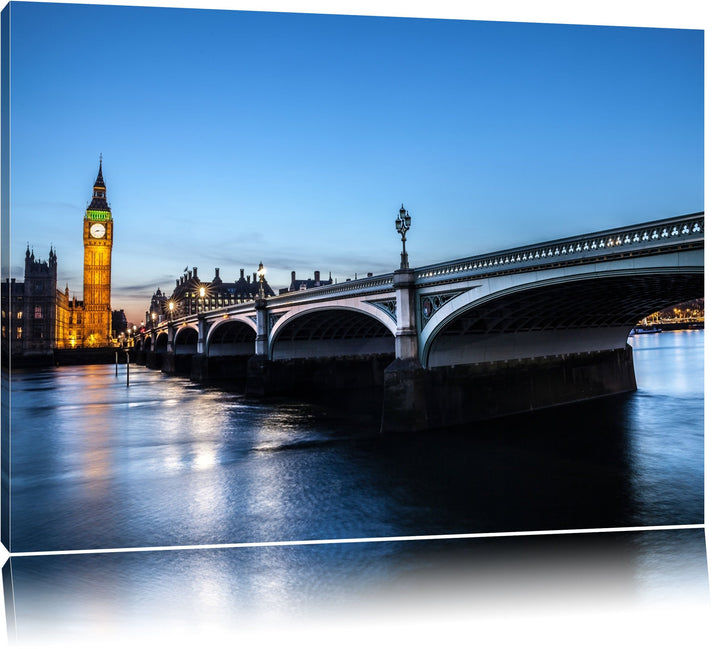 Westminster Bridge und Big Ben bei Nacht Format: 100x70 auf Leinwand, XXL riesige Bilder fertig gera