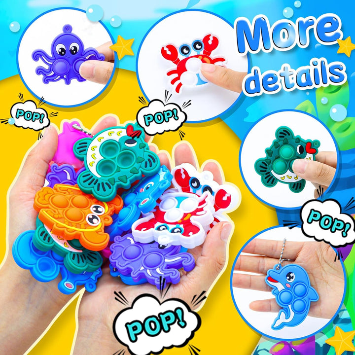 30Stk Silikon Pop Spielzeug Set für Kinder - Tierische Anti-Stress Schlüsselanhänger mit 8 Designs,