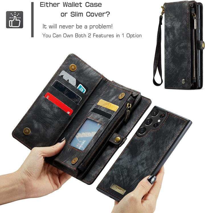 UFinetech Samsung S23 Ultra Hülle, Stossfest Kartenfach Magnetisch Abnehmbare Tasche Samsung Galaxy