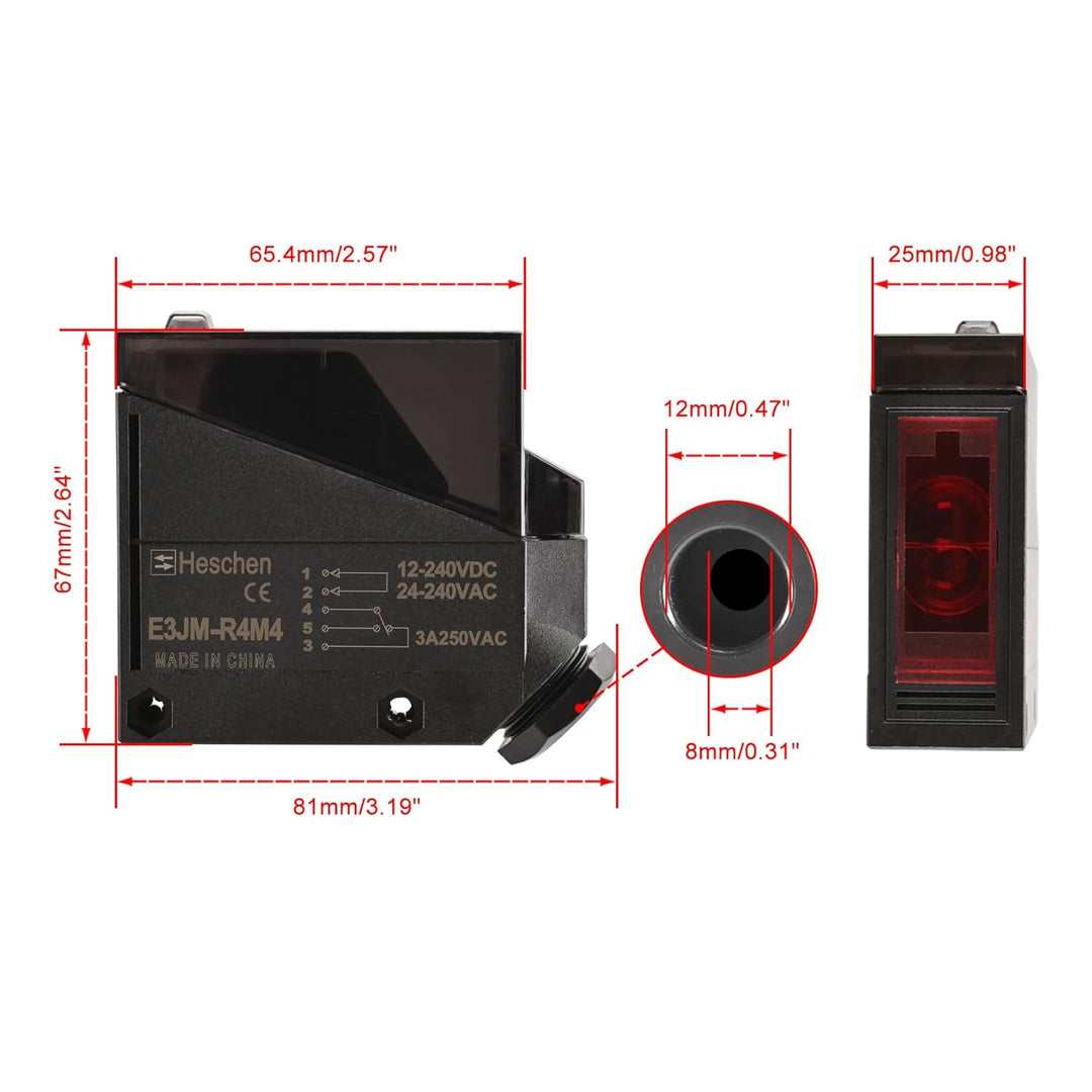 Heschen Fotoelektrischer Schalter E3JM-R4M4 DC12-240V 3A 250VAC 30VDC 24-240VAC Diffusentyp Erfassun