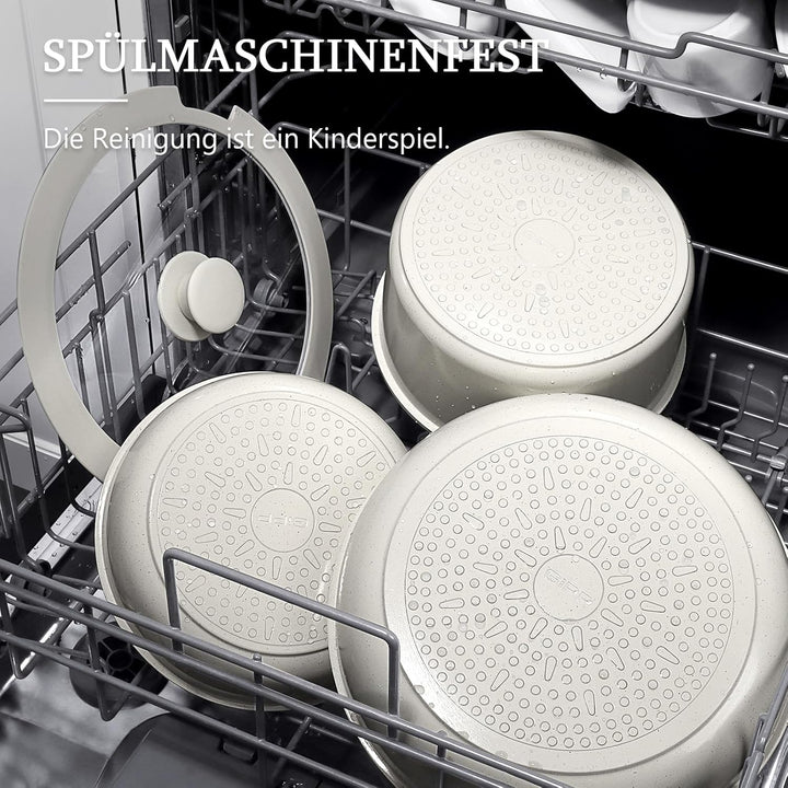 GiPP Keramik Topfset mit Abnehmbarer Griff, 5-Teilig Topf und Pfannenset mit Antihaft Beschichtet, T