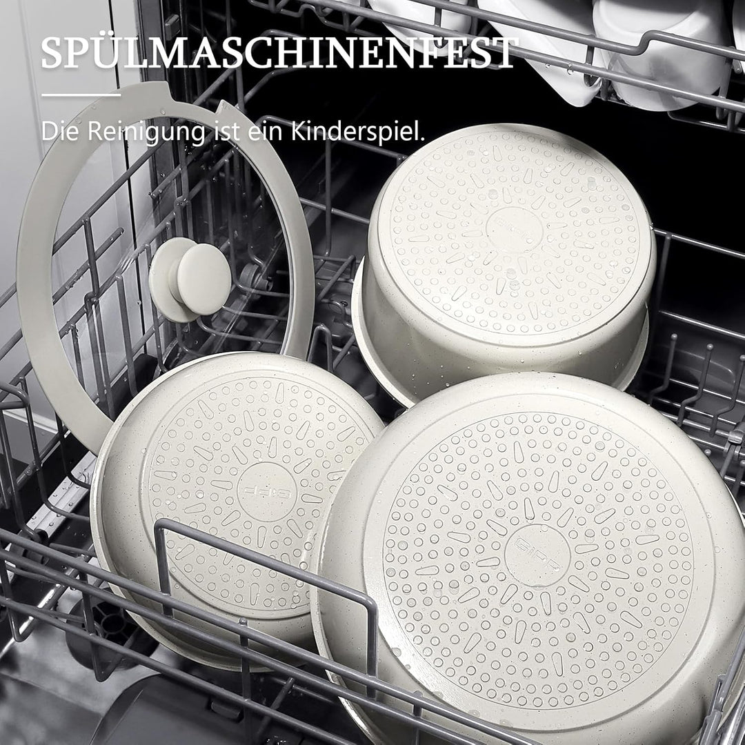 GiPP Keramik Topfset mit Abnehmbarer Griff, 5-Teilig Topf und Pfannenset mit Antihaft Beschichtet, T