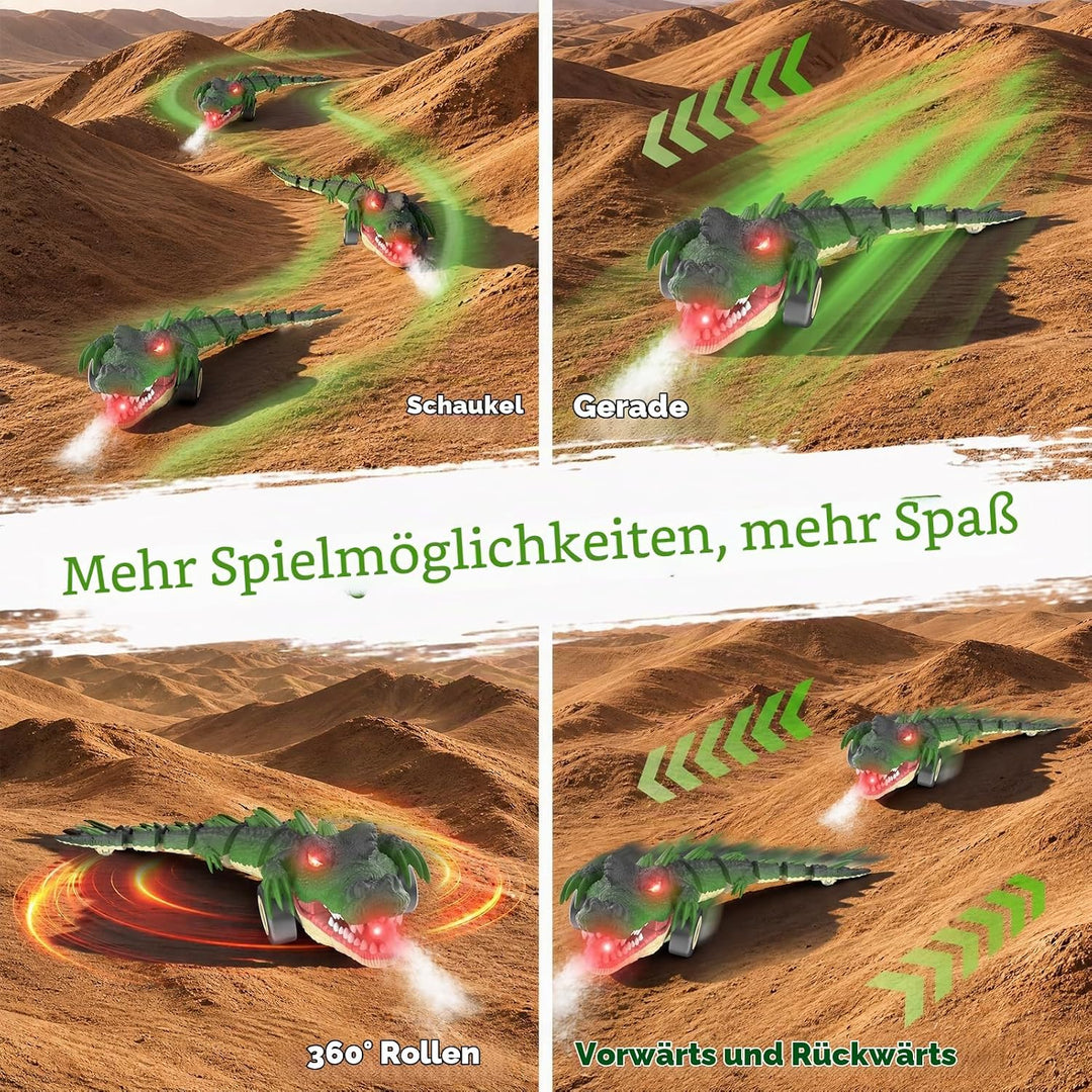2,4G RC Krokodil Auto Spielzeug für Kinder, Ferngesteuertes Alligator Spielzeug mit Rollen Drehungen