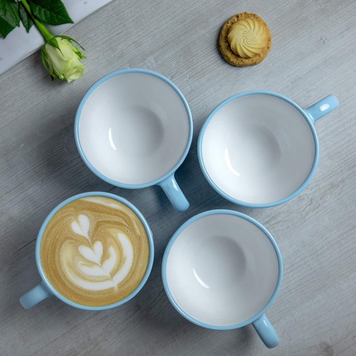 City to Cottage® - Keramik XXL Tasse 500 ml | Kaffeebecher | Hellblau und Weiss | Polka Dots | Handg