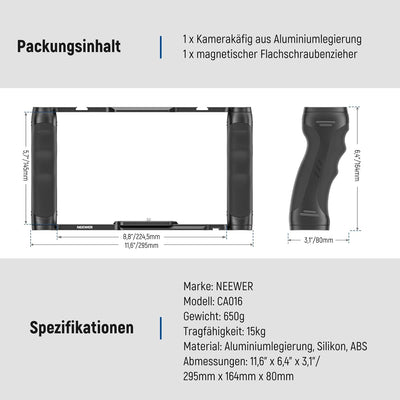 NEEWER Videokamera Käfig Rig mit Arca Basis, Doppelgriffen, 3/8" ARRI Aufnahme & 1/4" Gewinde, Cold