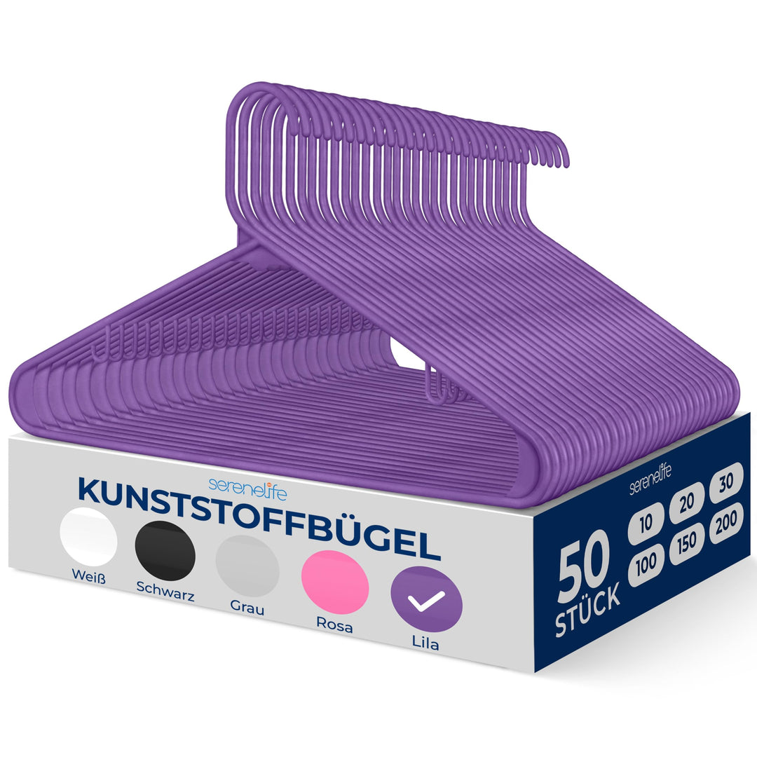 SereneLife Kleiderbügel Platzsparend 50 Stück, Bügel rutschfest mit Einkerbungen im Schulterbereich