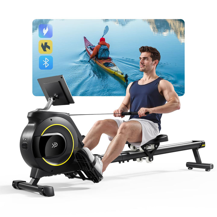 YPOO Rudergerät für Zuhause Klappbar, Magnetisches Rudergerät Leise, mit Exklusiver APP& LCD-Datenan