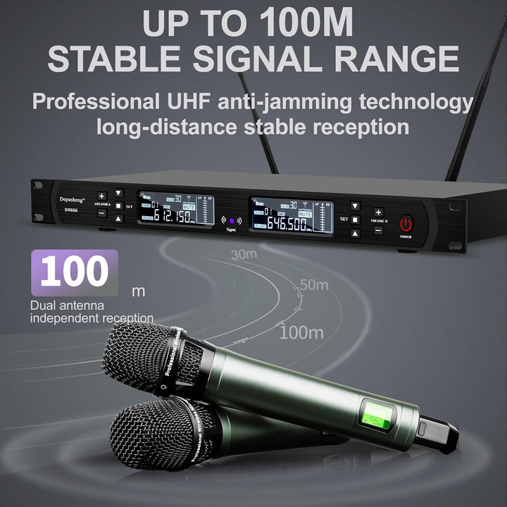 Depusheng DR666 Professionelles drahtloses Karaoke Mikrofon doppeltes drahtloses Handmikrofon Metall