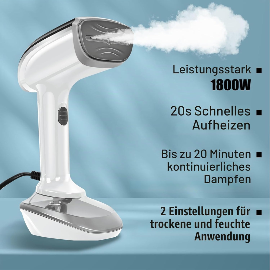 Steamer Dampfglätter - 1800W mit Schneller Keramischer Aufheizplatte, 25G/min Dampf, 2-in-1 Kleidung