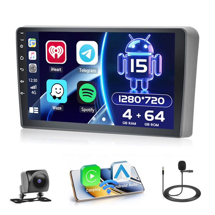 Hikity [4+64GB] Android 15 Autoradio, CarPlay Android Auto Wireless, für Audi A3 2008-2012 Radio, Bi