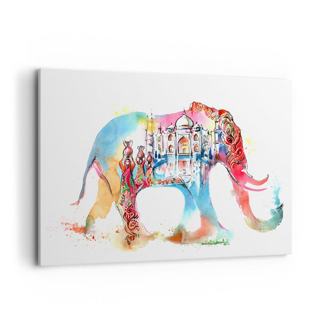Bilder auf Leinwand 100x70cm Leinwandbild Elefant Indien ethnisch Kultur Gross Wanddeko Bild Schlafz