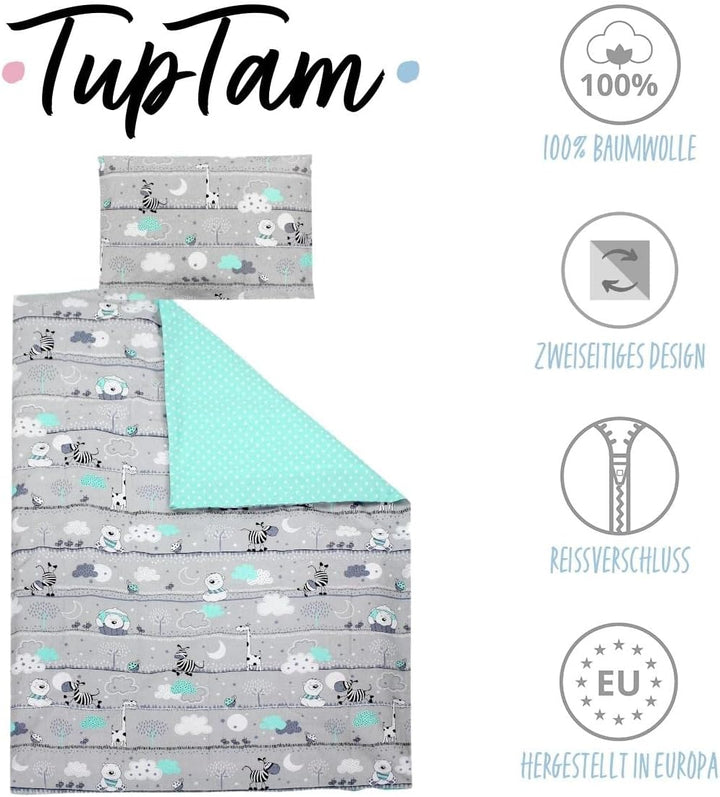 TupTam Kinder Bettwäsche Gemustert 2-Teilig Wendebettwäsche, Farbe: Bärchen Mint, Grösse: 135x100 cm