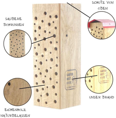 Bienenhotel Stamm Insektenhotel Wildbienen Eiche Massivholz Hartholz Wildbienenhotel Nisthilfe Biene