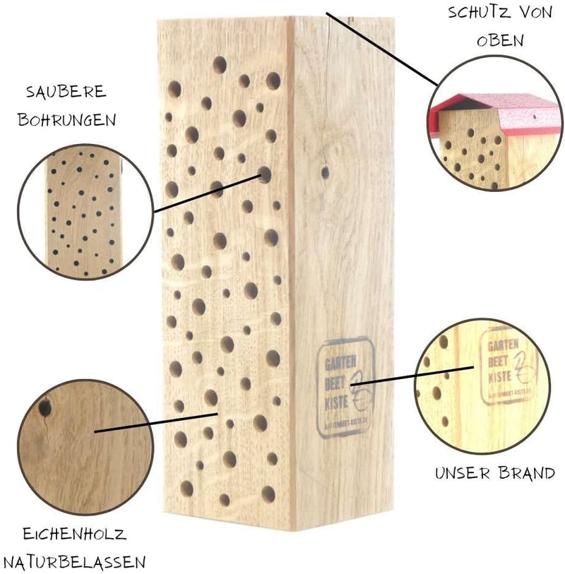 Bienenhotel Stamm Insektenhotel Wildbienen Eiche Massivholz Hartholz Wildbienenhotel Nisthilfe Biene