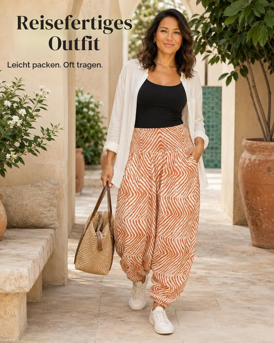 likemary Jumpsuit Damen Sommer & Bedruckter Baumwoll Haremshose mit Taschen – 2-in-1 Trägerloser Ein