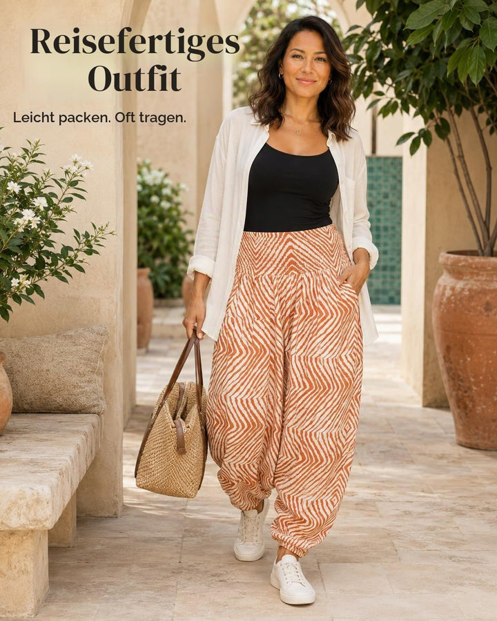 likemary Jumpsuit Damen Sommer & Bedruckter Baumwoll Haremshose mit Taschen – 2-in-1 Trägerloser Ein
