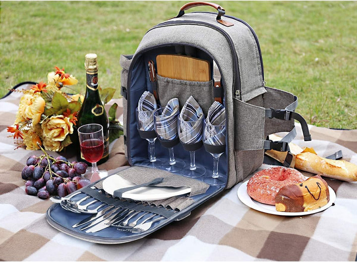 Sunflora Picknickrucksack 4 Personen Picknickset mit Isoliertem Kühlfach und Decke für Camping Outdo