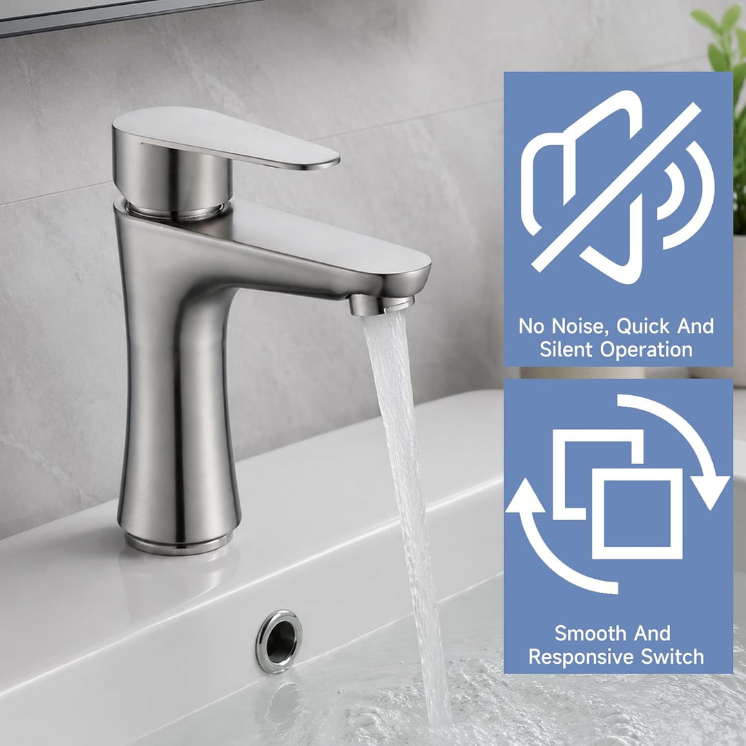 Wasserhahn Bad, Kaltwasserhahn Edelstahl Kaltwasserarmatur, mit 80cm Anschlussschlauch, Waschbeckena