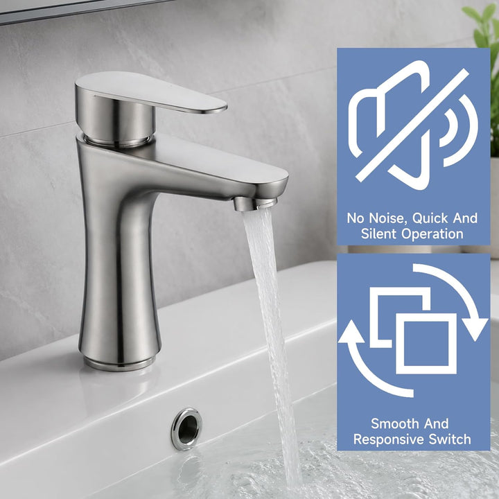 Wasserhahn Bad, Kaltwasserhahn Edelstahl Kaltwasserarmatur, mit 80cm Anschlussschlauch, Waschbeckena
