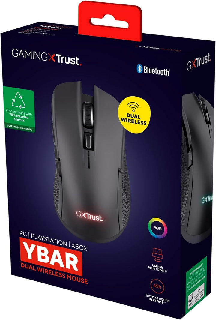 GXTrust Ybar Dual Kabellose Gaming Maus Bluetooth + 2.4GHz, Schwarz