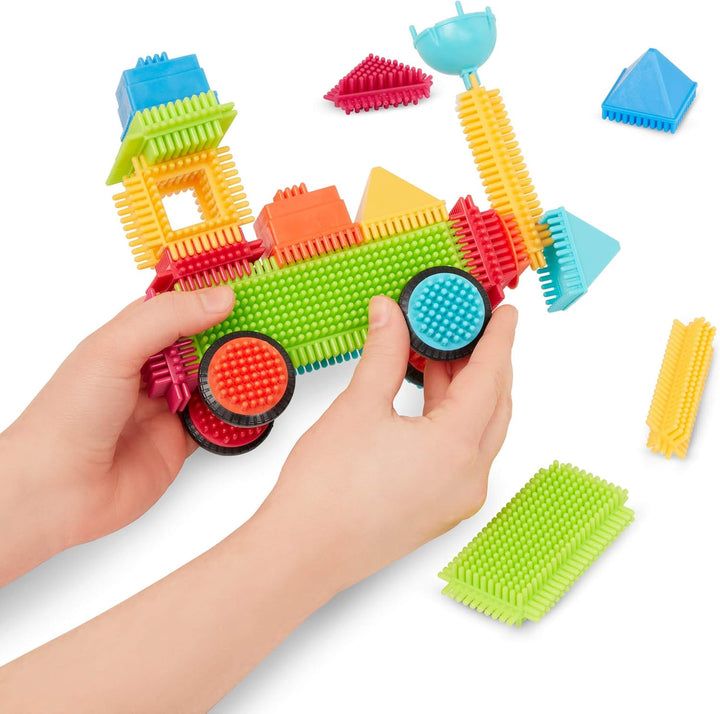 Bristle Blocks 85 Teile Bausteine im Koffer mit Figuren – Bauklötze mit Borsten, Motorikspielzeug –