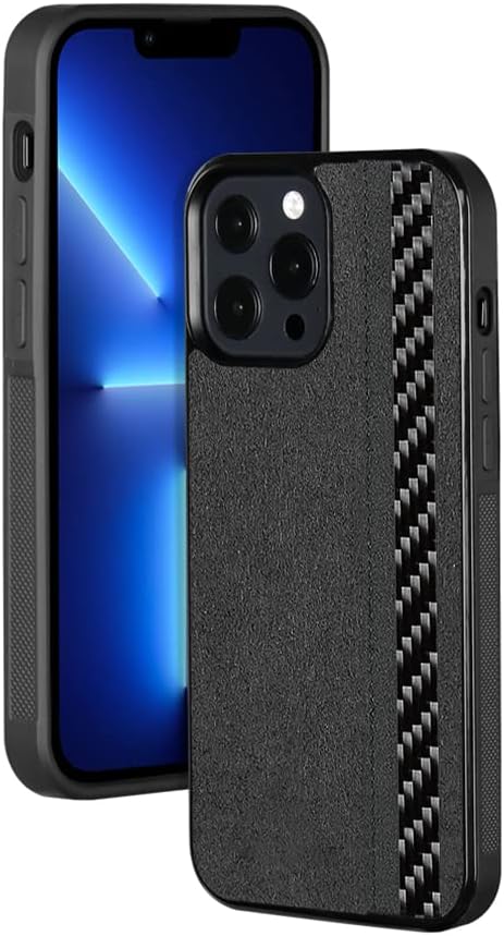 FLG | Alcantara Hülle für iPhone 13 Pro Case mit Carbon Fiber Handyhülle Schwarz – kompatibel mit iP