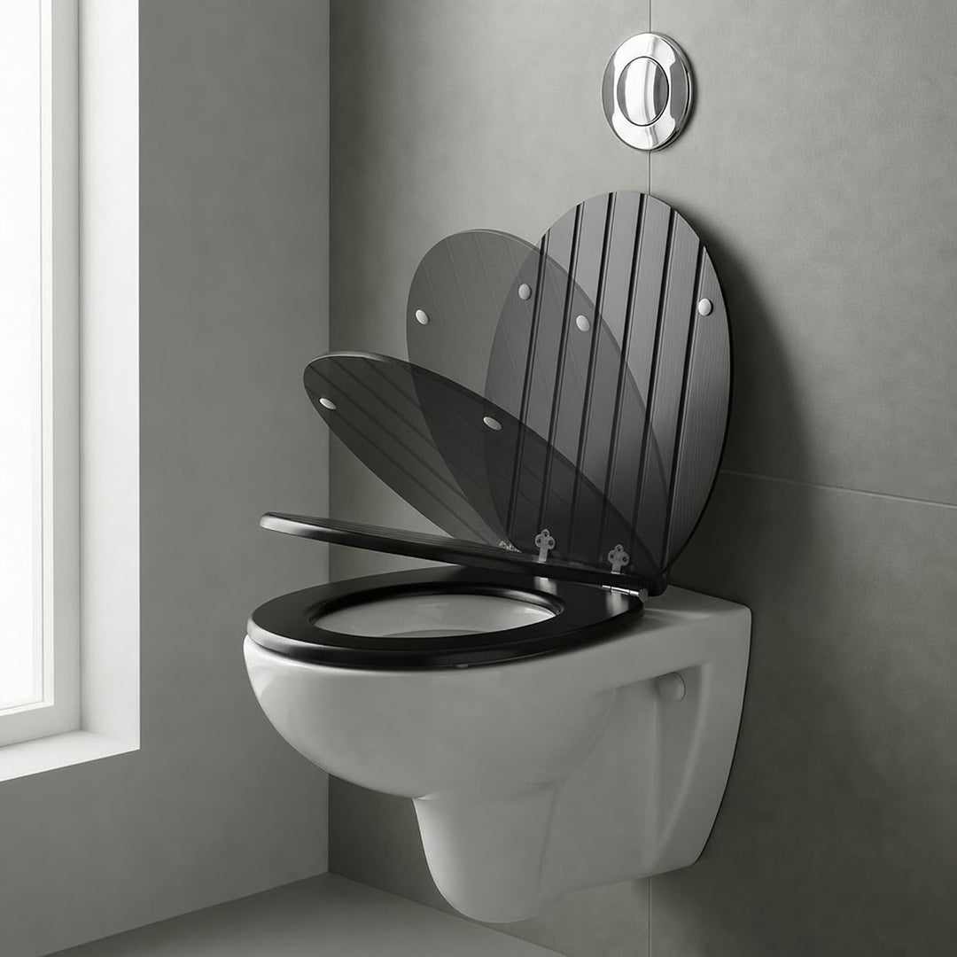 SINOBATH WC-Sitz Schwarz mit Absenkautomatik, MDF Toilettendeckel Soft Close, Matt Schwarzer Klodeck