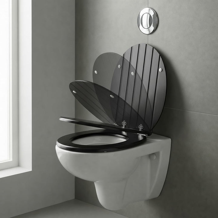SINOBATH WC-Sitz Schwarz mit Absenkautomatik, MDF Toilettendeckel Soft Close, Matt Schwarzer Klodeck