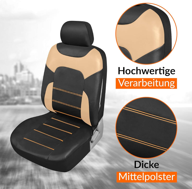 Upgrade4cars Auto-Sitzbezüge Vordersitze Beige Schwarz | Kunst-Leder Schonbezüge Set Universal | Aut