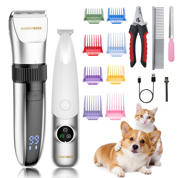 BarberBoss Kabelloser Haustier-Fellpflege-Clipper, Keramikklingen, LED-Display, schnelles Aufladen,