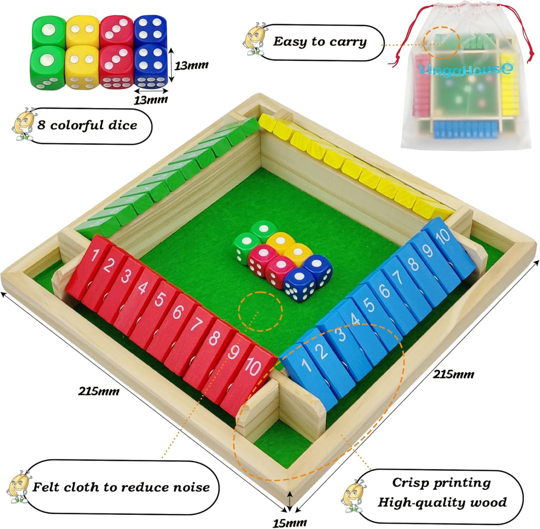 Shut The Box Spiel 4-Spieler, Holz Brettspiel Holz Mathematik Traditional Pub Board Würfelspiel Reis