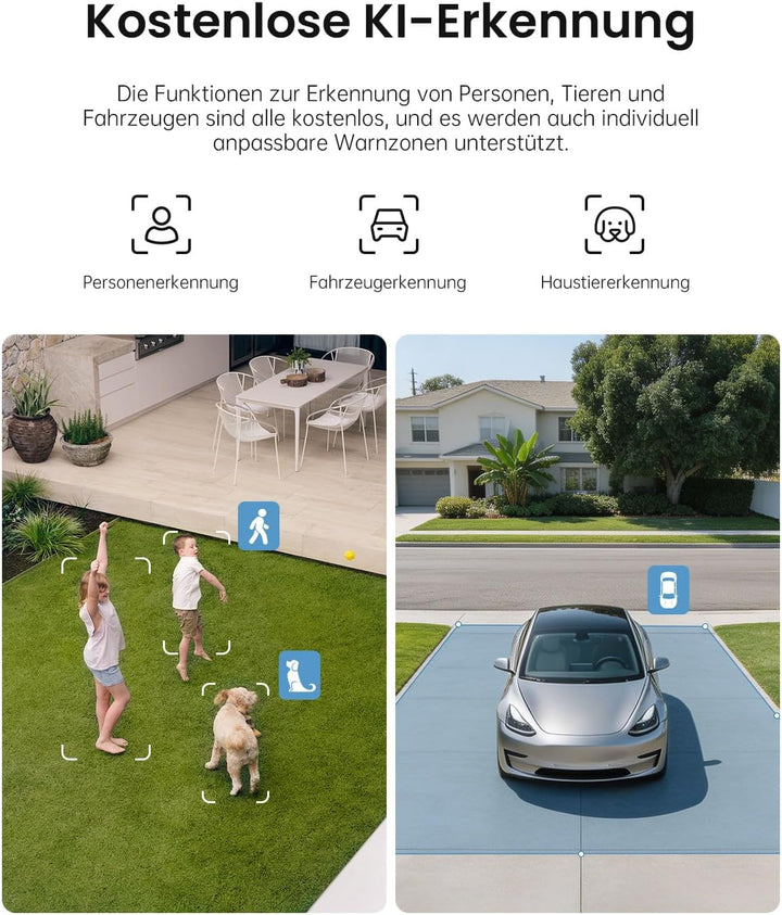 Alles in 1 Überwachungskamera Aussen Akku Solar, 2K, 100% Kabellos, 360° PTZ Kamera Überwachung Auss