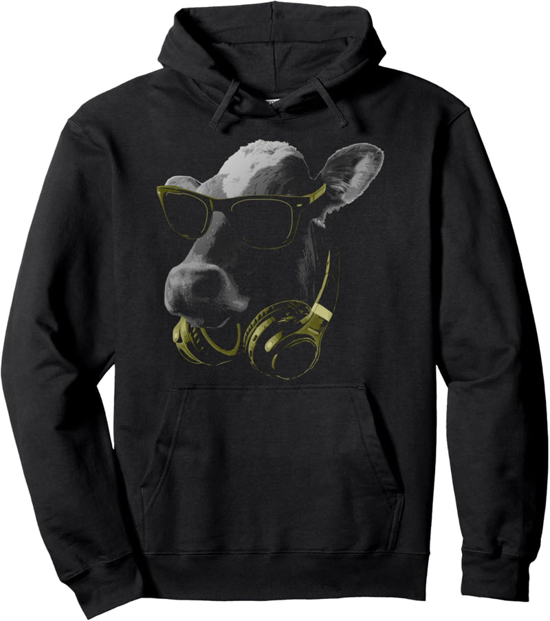 Kuh mit Sonnenbrille und Kopfhörer Pullover Hoodie