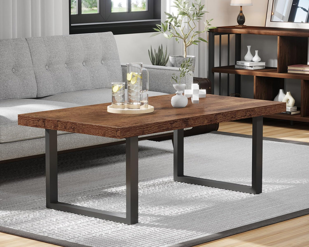 IBF Ländliches Braun Wohnzimmertisch für Couch Schlichter industrieller rechteckiger Couchtisch mode