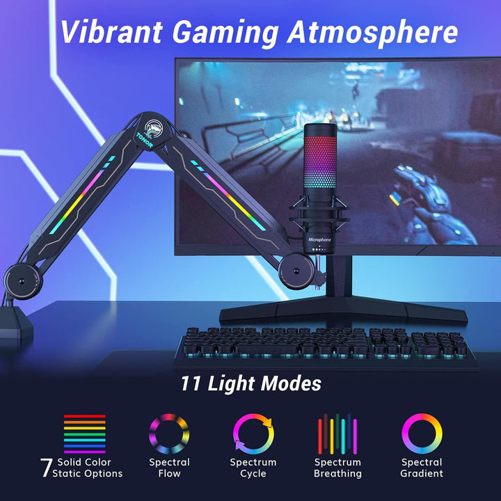 Gaming Mikrofon Arm mit RGB Licht TONOR Mikrofonarm Leuchten Touch verstellbar, Mikrofonhalter mit 1